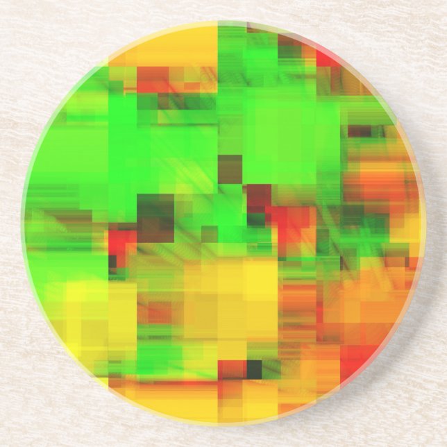 Posavasos De Arenisca Diseño geométrico limo amarillo (Frente)