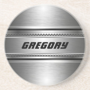 Posavasos De Arenisca Diseño Monogramado de franjas máculinas Faux Sil