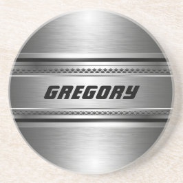 Posavasos De Arenisca Diseño Monogramado de franjas máculinas Faux Silve