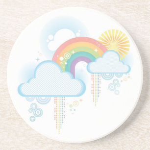 Posavasos De Arenisca Diseño retro del arco iris - pastel