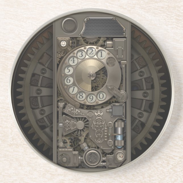 Posavasos De Arenisca Dispositivo de Steampunk - teléfono de dial (Frente)