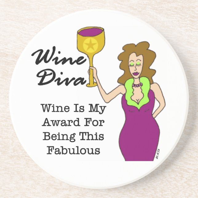 Posavasos De Arenisca Diva del vino "fabulosa " (Frente)