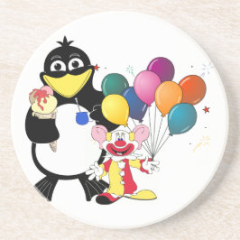 Posavasos De Arenisca Divertido pingüino y personalizado de payasos