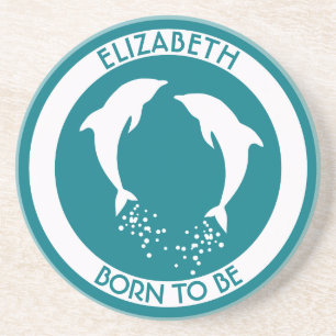 Posavasos De Arenisca Dos delfínes de salto blancos con las burbujas