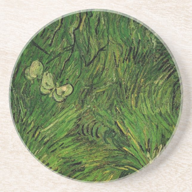 Posavasos De Arenisca Dos mariposas blancas por Vincent van Gogh (Frente)