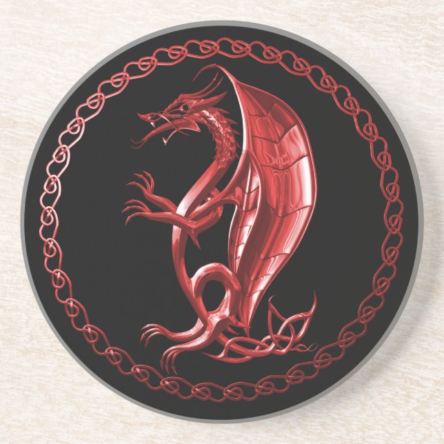 Posavasos De Arenisca Dragón céltico rojo (Frente)