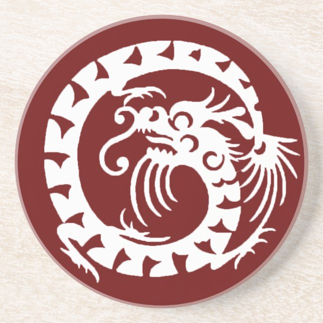 Posavasos De Arenisca DRAGÓN DE APERITIVO , rojo y blanco (Frente)