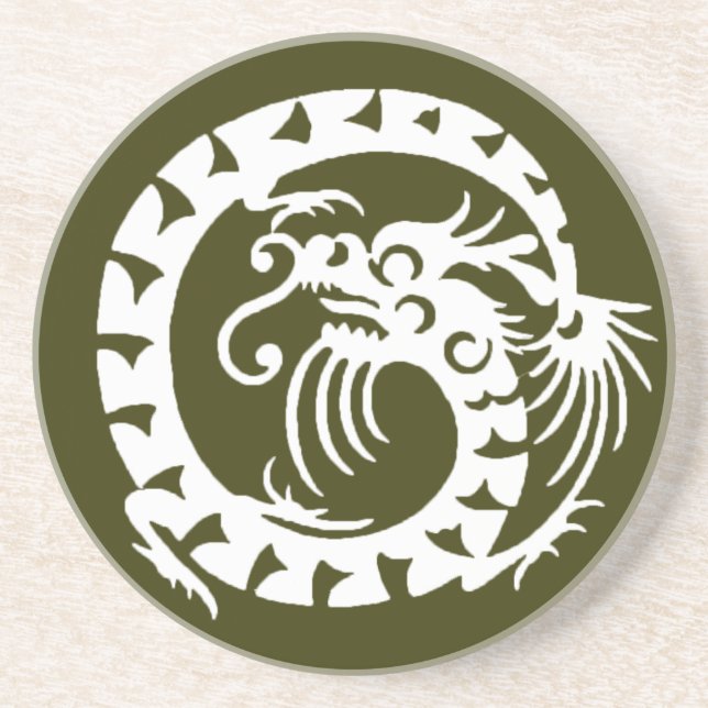 Posavasos De Arenisca DRAGÓN DE APERITIVOS, verde y blanco (Frente)