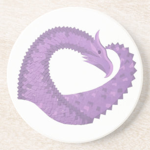 Posavasos De Arenisca Dragón de corazón morado de lavanda en blanco