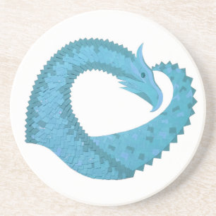 Posavasos De Arenisca dragón de corazón verde sobre blanco