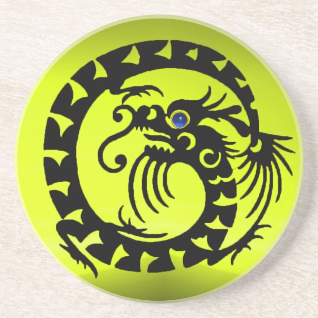 Posavasos De Arenisca DRAGÓN DE SNAKE NEGRO EN GEMASIA azul AMARILLA (Frente)