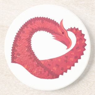 Posavasos De Arenisca Dragón del corazón rojo en blanco