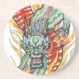 Posavasos De Arenisca Dragón japonés y flores del Lotus