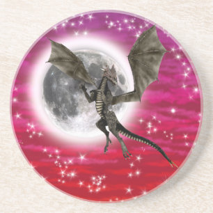 Posavasos De Arenisca Dragón Negro - Criatura Fantástica Mítica Cielo Ro