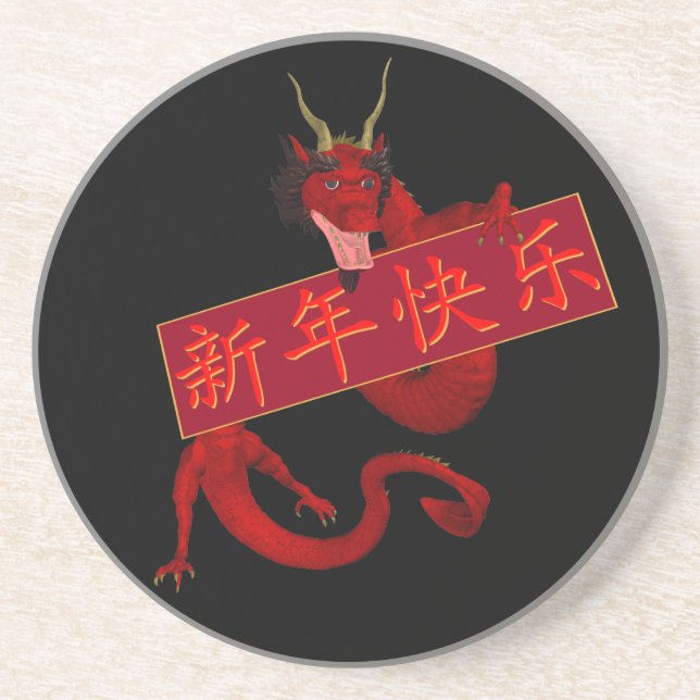 Posavasos De Arenisca Dragón rojo chino dulce (Frente)