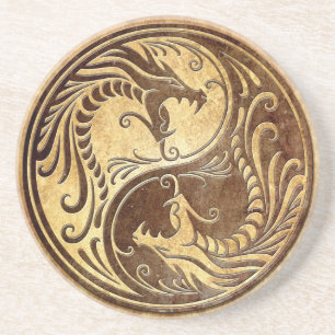 Posavasos De Arenisca Dragones de piedra de Yin Yang