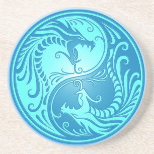 Posavasos De Arenisca Dragones de Yin Yang, azules claros