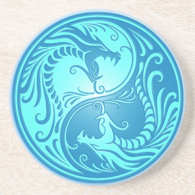Posavasos De Arenisca Dragones de Yin Yang, azules claros (Frente)