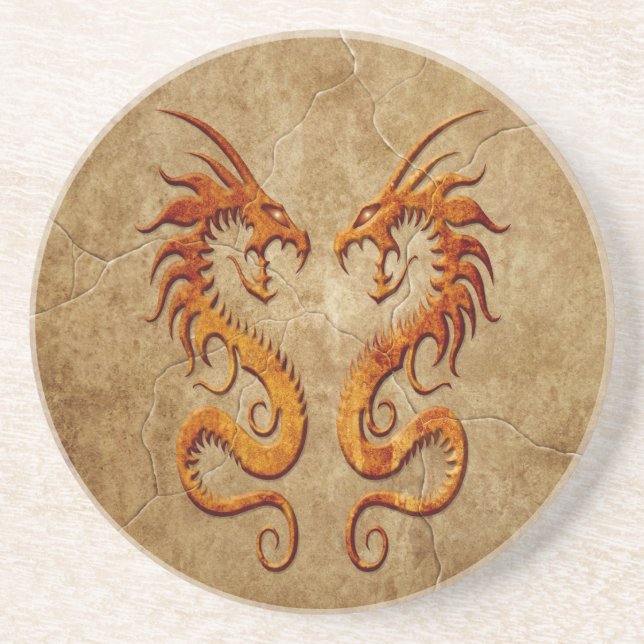 Posavasos De Arenisca Dragones gemelos de piedra (Frente)