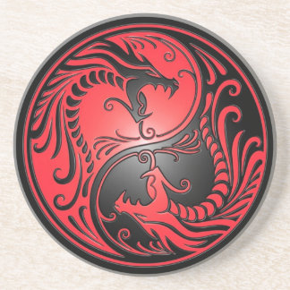 Posavasos De Arenisca Dragones, rojo y negro de Yin Yang