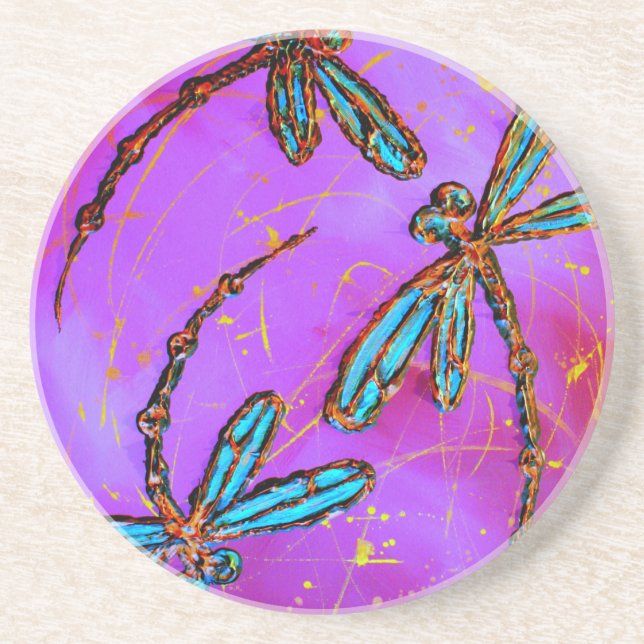 Posavasos De Arenisca Dragonfly Flit Electric Pink (Frente)