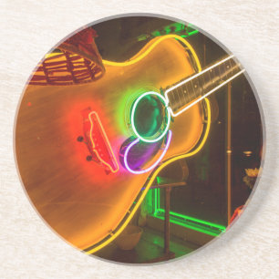 Posavasos De Arenisca EE. UU., Texas, Austin. Guitarra de neón en Blackm