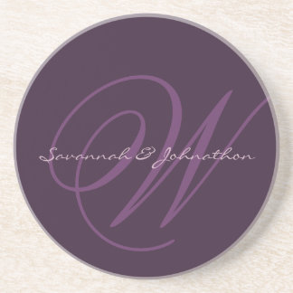 Posavasos De Arenisca Eggplant Monograma Boda Aniversario Coasters