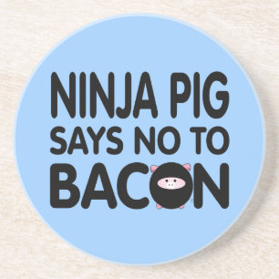 Posavasos De Arenisca El cerdo divertido de Ninja dice no al tocino