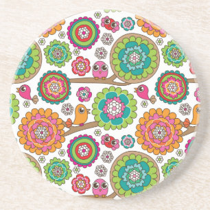 Posavasos De Arenisca el doodle florece el modelo del fondo