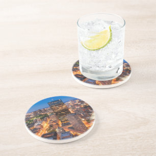 Posavasos De Arenisca El horizonte de Boston en la oscuridad