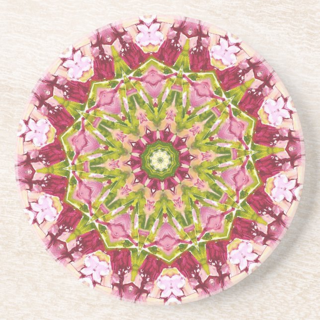 Posavasos De Arenisca El Kaleidescope rosa y verde de Ola Boo (Frente)