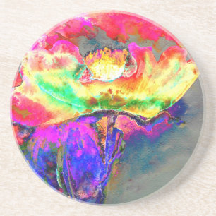 Posavasos De Arenisca Elegante adormidera floral rosa rosada abstracta