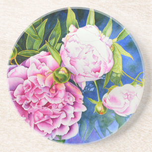 Posavasos De Arenisca Elegante color de agua clásico blanco rosa floral