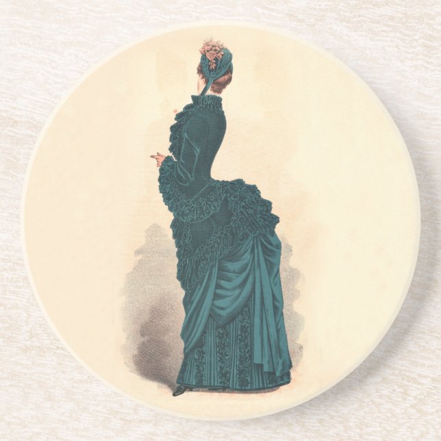 Posavasos De Arenisca Elegante Moda de Vestido Victoriano Azul (Frente)