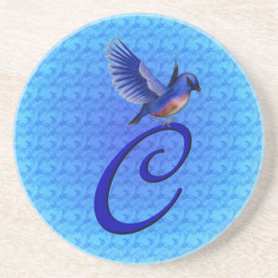 Posavasos De Arenisca Elegante Monograma Inicial C Pajaro Azul