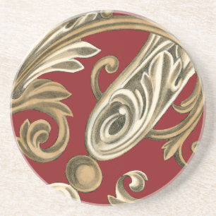 Posavasos De Arenisca Elegante Motif Botánico con Tan Foliage