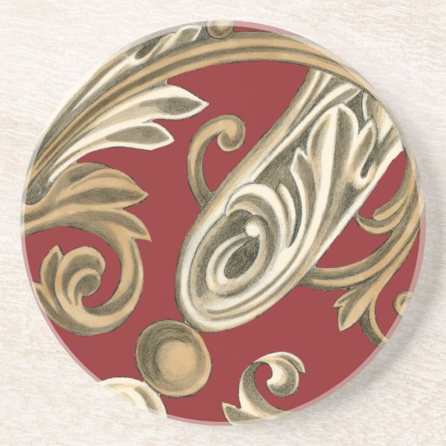 Posavasos De Arenisca Elegante Motif Botánico con Tan Foliage (Frente)