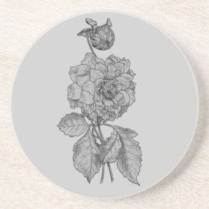 Posavasos De Arenisca Elegante Peony Plata Gray Floral Drink Coaster