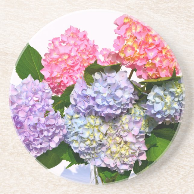 Posavasos De Arenisca Elegante ramo de horteno floral azul púrpura rosa (Frente)