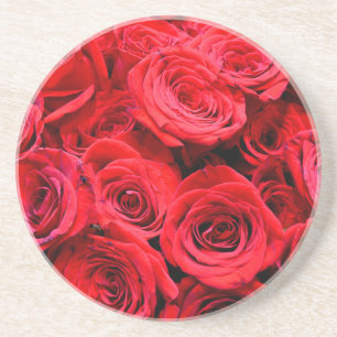 Posavasos De Arenisca Elegantes flores rojas florales Roses Rojos rosa j