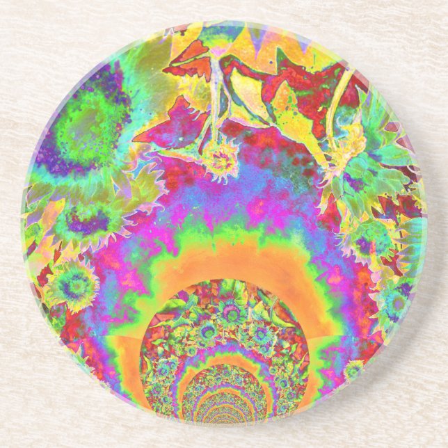 Posavasos De Arenisca Elegantes girasoles bohemios retro (Frente)