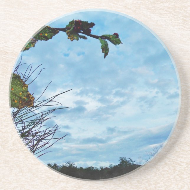 Posavasos De Arenisca Elegantes Navidades Holly, cielo azul (Frente)