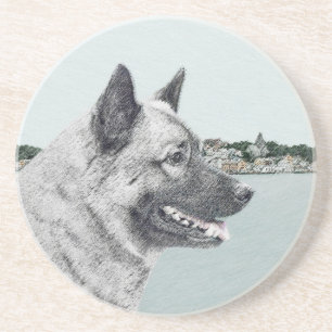 Posavasos De Arenisca Elkhound noruego en pintura de aldea - Arte de per