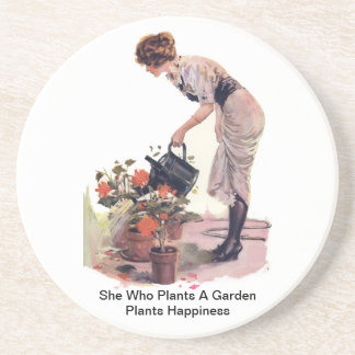 Posavasos De Arenisca Ella que planta una felicidad de las plantas de
