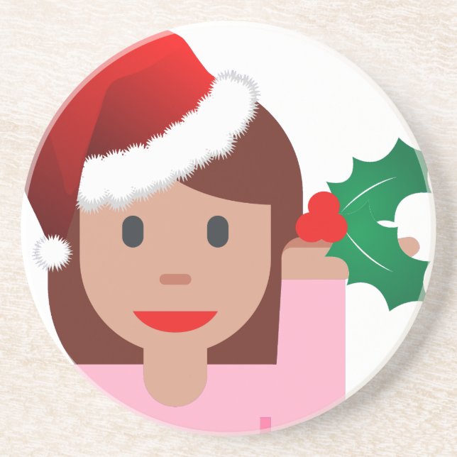 Posavasos De Arenisca emoji de chica de información de navidad (Frente)