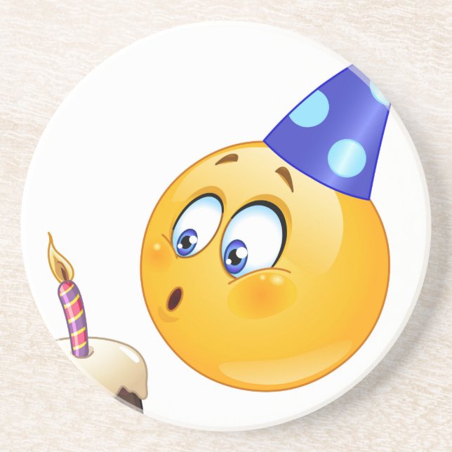 Posavasos De Arenisca emoji de cumpleaños (Frente)