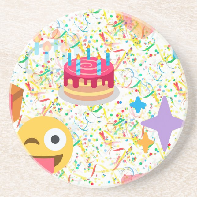 Posavasos De Arenisca emoji feliz de cumpleaños (Frente)