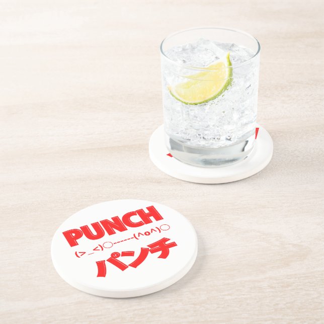 Posavasos De Arenisca Emoticonos de punch japonés (Lado)