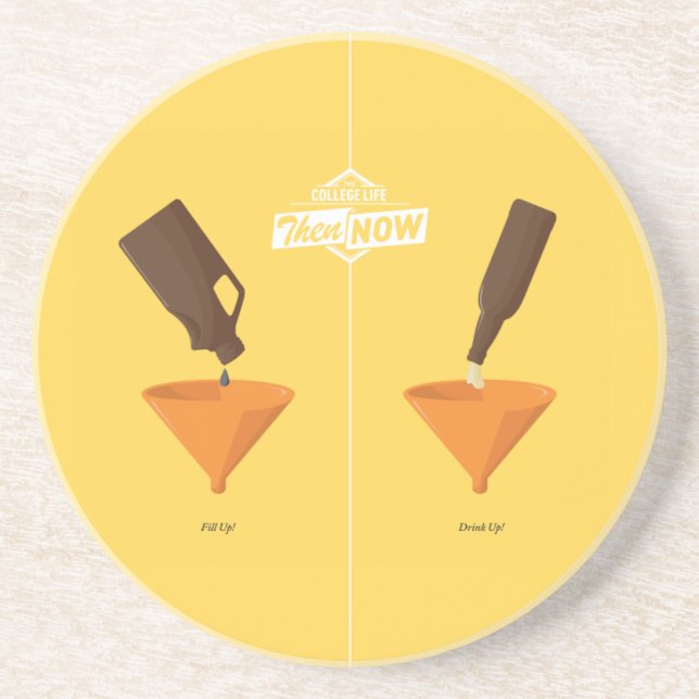 Posavasos De Arenisca Entonces y ahora: Cerveza Pong (Frente)