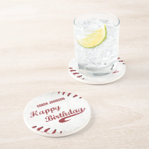 Posavasos De Arenisca Entrenador Feliz Cumpleaños Béisbol Grunge Grande,